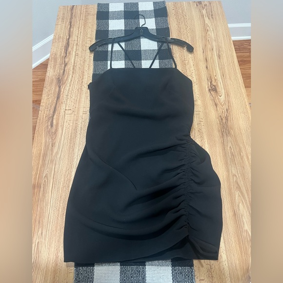 Zara black mini streppy dress with scrunched tie up the side - Picture 1 of 13